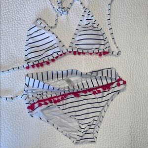 Striped Bikini with Pink Pom Poms